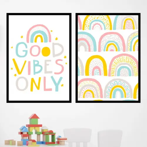 2 Quadros Digitais - Good Vibes Only Arco Íris