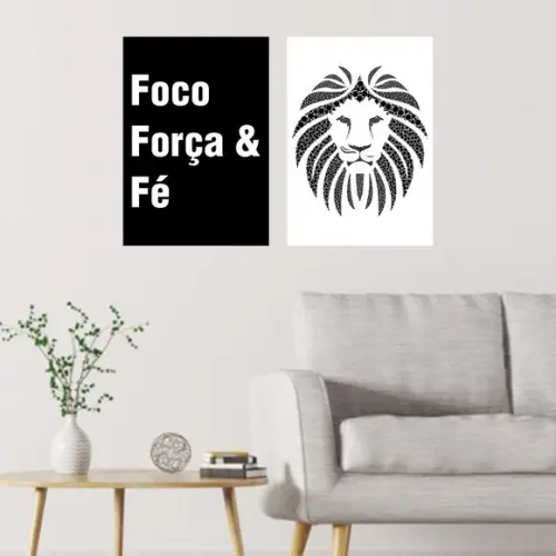 2 Quadros Digitais - Foco Força e Fé Leão Preto