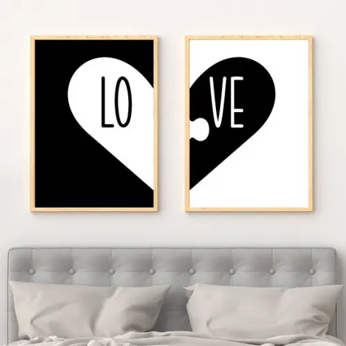 2 Quadros Digitais - Love Quebra Cabeça Coração