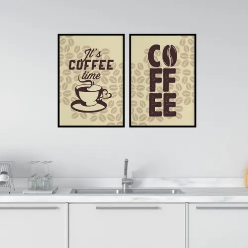 2 Quadros Digitais - It's Coffee Time - Marrom E Bege