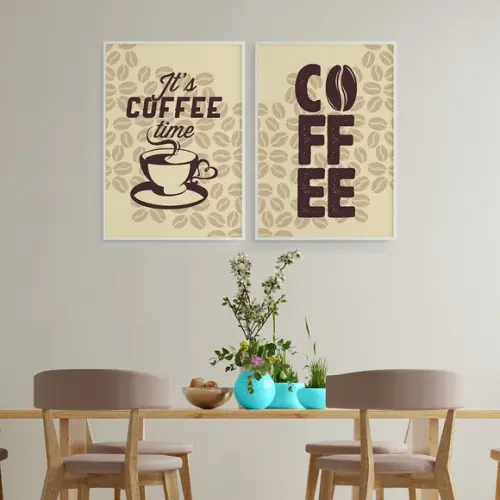 2 Quadros Digitais - It's Coffee Time - Marrom E Bege