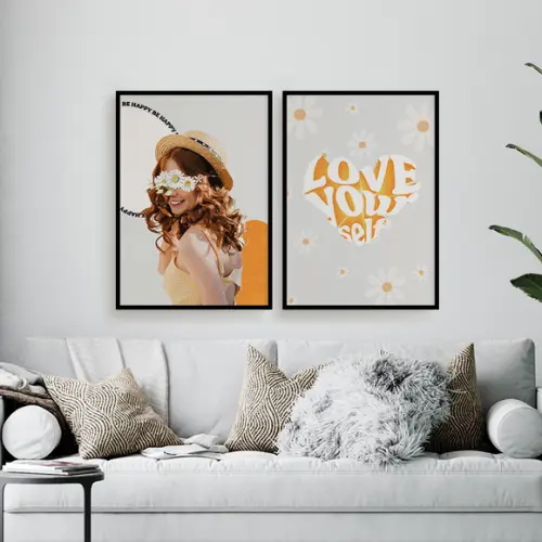 2 Quadros Digitais - Menina Margaridas - Love Yourself