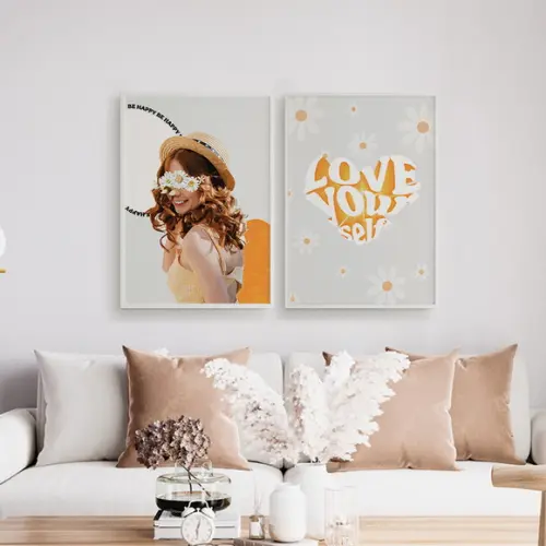 2 Quadros Digitais - Menina Margaridas - Love Yourself
