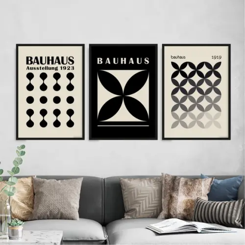 3 Quadros Digitais - Bauhaus Abstrato - Flor - Degradê