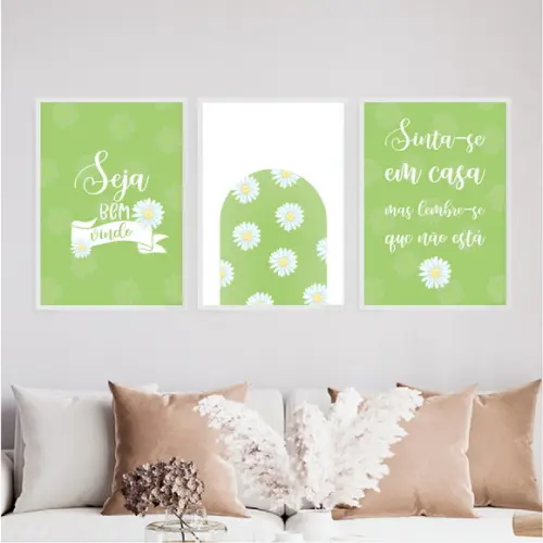 3 Quadros Digitais - Bem Vindo Sinta-se em Casa Margaridas
