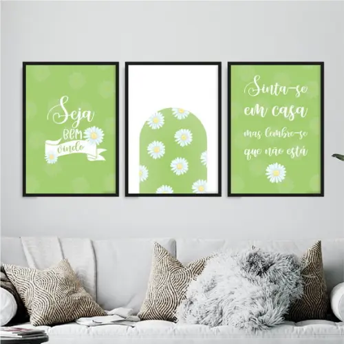 3 Quadros Digitais - Bem Vindo Sinta-se em Casa Margaridas
