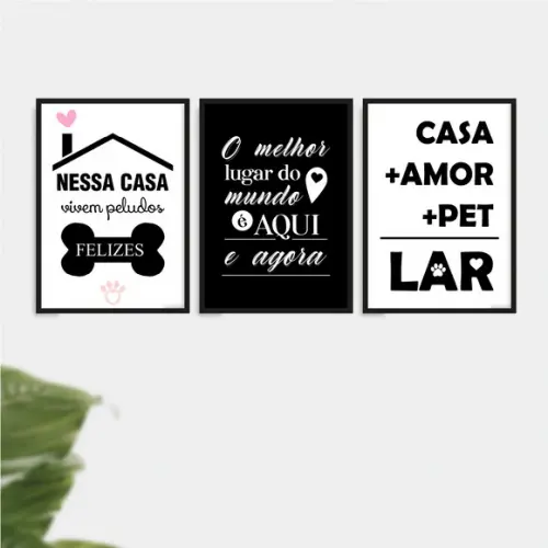 3 Quadros Digitais - Casa Amor Pet Lar - Peludos Felizes