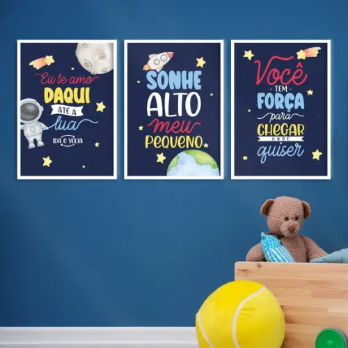 3 Quadros Digitais - Eu Te Amo Daqui até a Lua - Astronauta