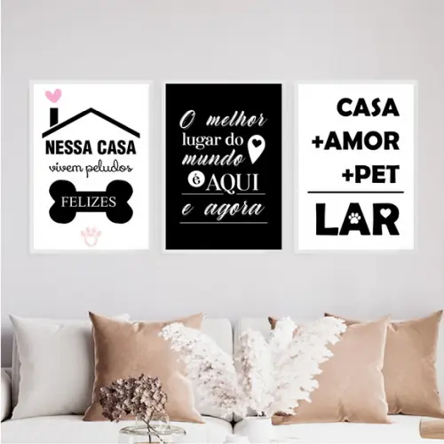 3 Quadros Digitais - Casa Amor Pet Lar - Peludos Felizes