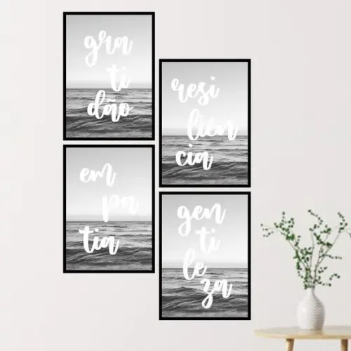 4 Quadros Digitais - Gratidão Empatia Gentileza Resiliência