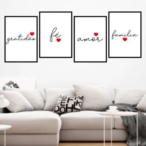 4 Quadros Digitais - Gratidão Fé Amor Família