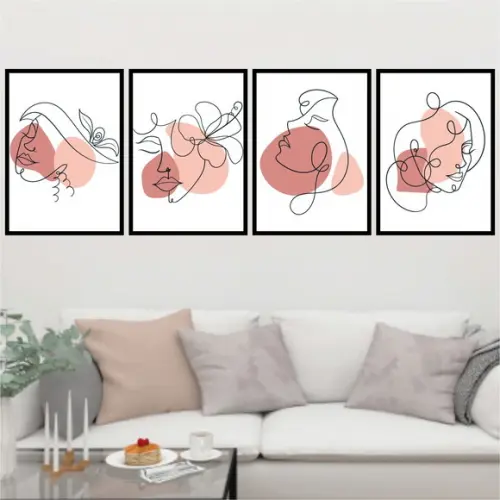 4 Quadros Digitais - Mulher Linha Contínua - Marrom