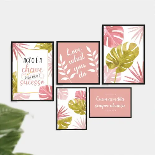 5 Quadros Digitais - Ação É a Chave do Sucesso - Folhas Rosa