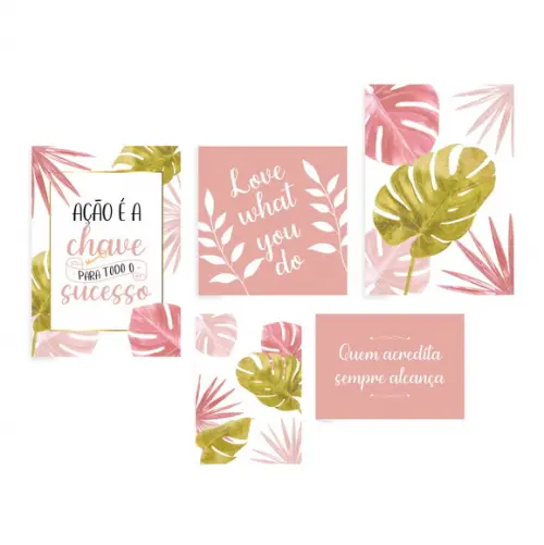5 Quadros Digitais - Ação É a Chave do Sucesso - Folhas Rosa