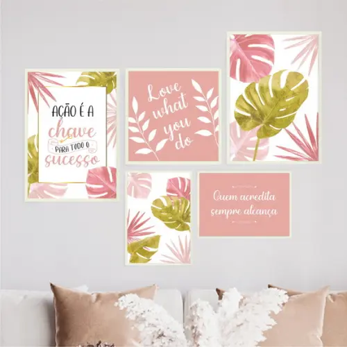5 Quadros Digitais - Ação É a Chave do Sucesso - Folhas Rosa