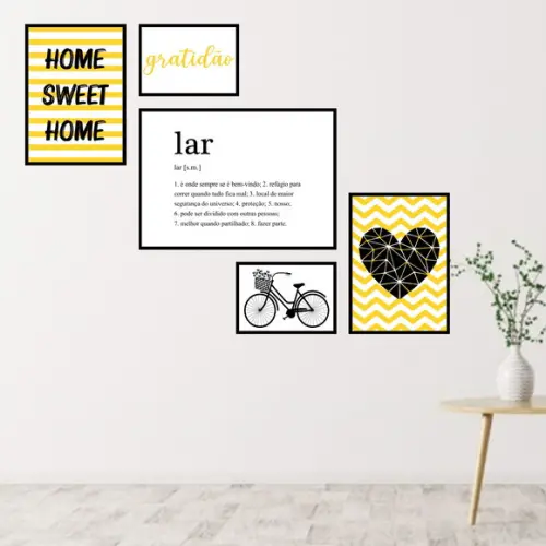 5 Quadros Digitais - Lar Home Sweet Home Coração Bicicleta