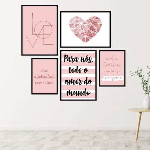5 Quadros Digitais - Love Coração Amor Felicidade