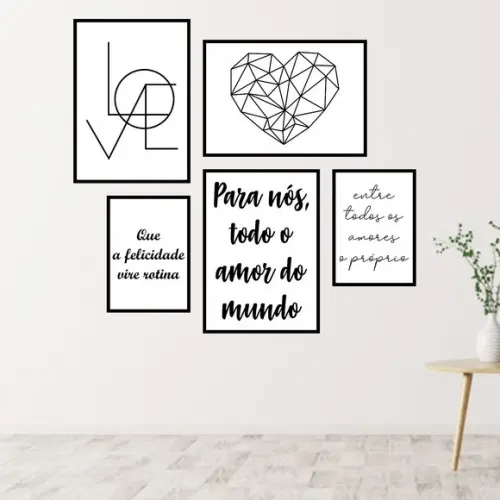 5 Quadros Digitais - Para nós todo amor Coração Love