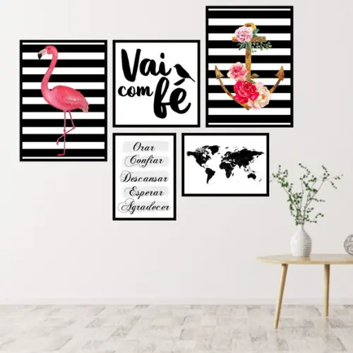 5 Quadros Digitais - Vai com fé Âncora Flamingo Preto