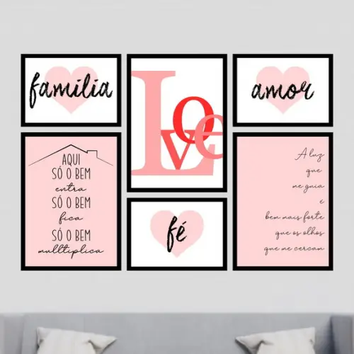 6 Quadros Digitais - Love Família Amor Fé