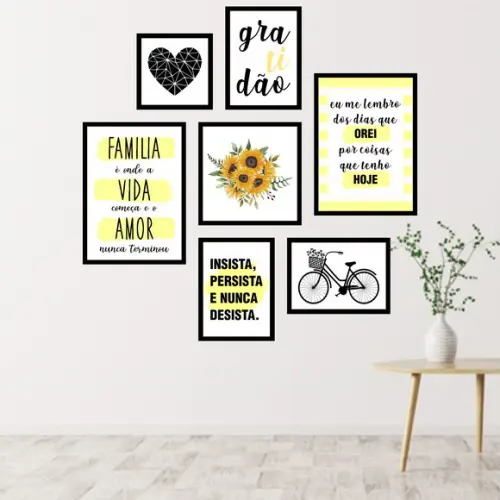 7 Quadros Digitais - Girassol Família Orei Gratidão Amarelo