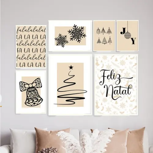 7 Quadros Digitais - Natal Bege e Branco