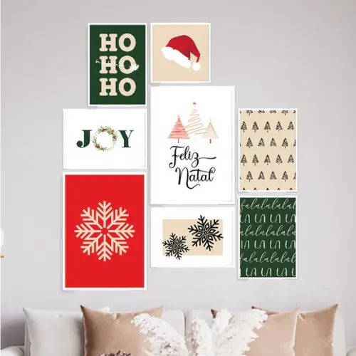 8 Quadros Digitais - Feliz Natal Árvores - Vermelho e Verde