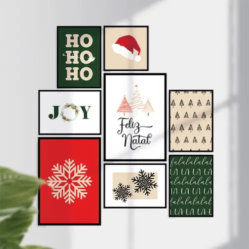 8 Quadros Digitais - Feliz Natal Árvores - Vermelho e Verde