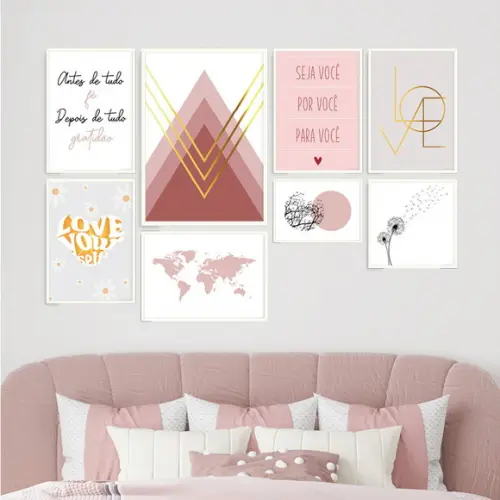 8 Quadros Digitais - Geométricos Rosa - Mapa Love Yourself