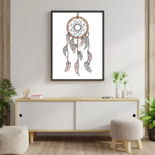 Arte Digital Quadro - Apanhador de Sonhos Rosa Cinza