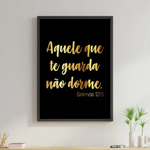 Arte Digital Quadro - Aquele que te guarda não dorme Dourado