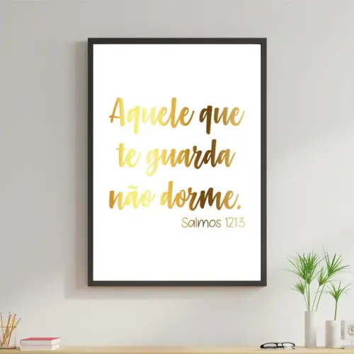 Arte Digital Quadro - Aquele que te guarda não dorme Dourado