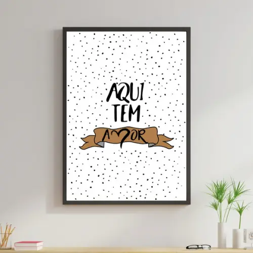 Arte Digital Quadro - Aqui tem amor Marrom