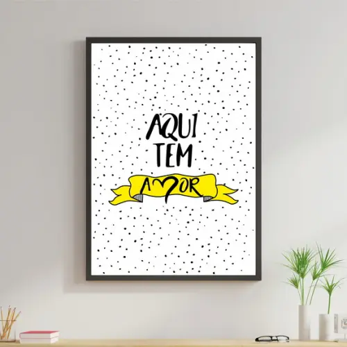 Arte Digital Quadro - Aqui tem amor Amarelo