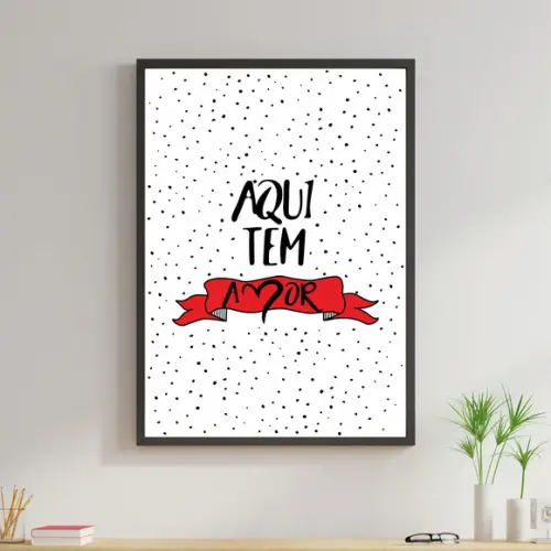 Arte Digital Quadro - Aqui tem amor Vermelho