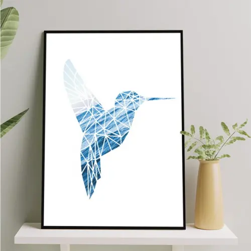 Arte Digital Quadro - Beija-flor Geométrico Mar