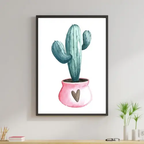 Arte Digital Quadro - Cacto Cute Rosa Coração