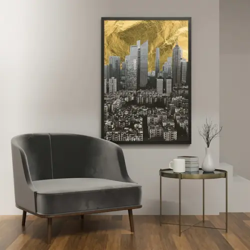 Arte Digital Quadro - Cidade céu dourado