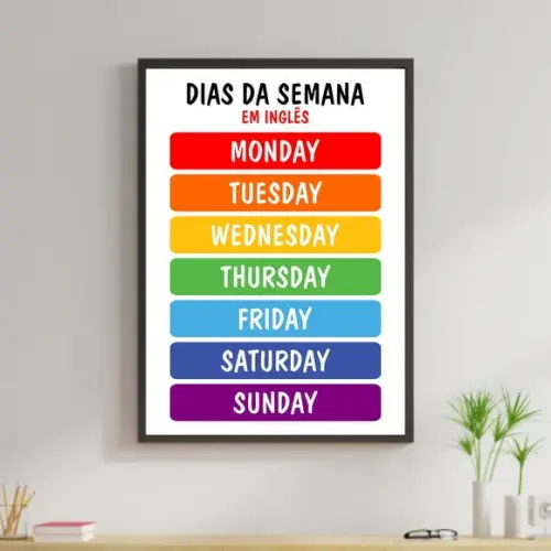 Arte Digital Quadro - Educativo Dias da Semana em Inglês