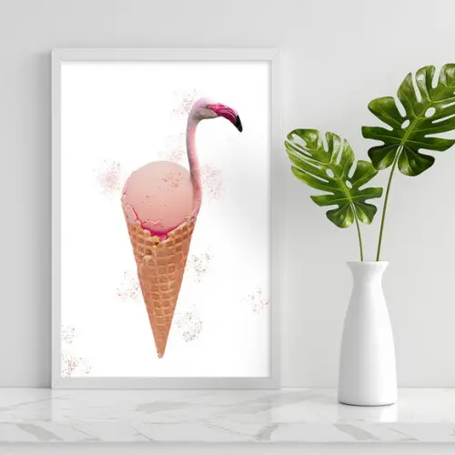 Arte Digital Quadro - Flamingo no Sorvete