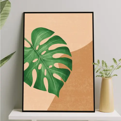 Arte Digital Quadro - Folha Costela de Adão Abstrato Marrom