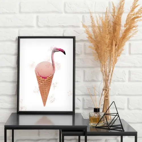 Arte Digital Quadro - Flamingo no Sorvete