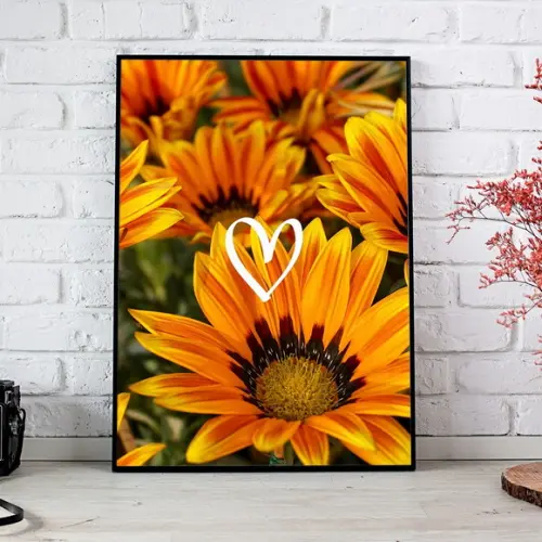 Arte Digital Quadro - Flores Girassol - Coração