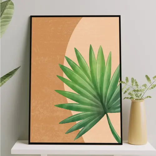 Arte Digital Quadro - Folha Abstrato Tons Terrosos