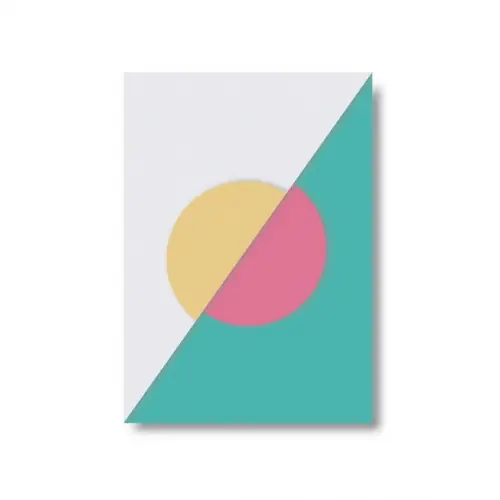 Arte Digital Quadro - Geométrico - Rosa Turquesa e Amarelo