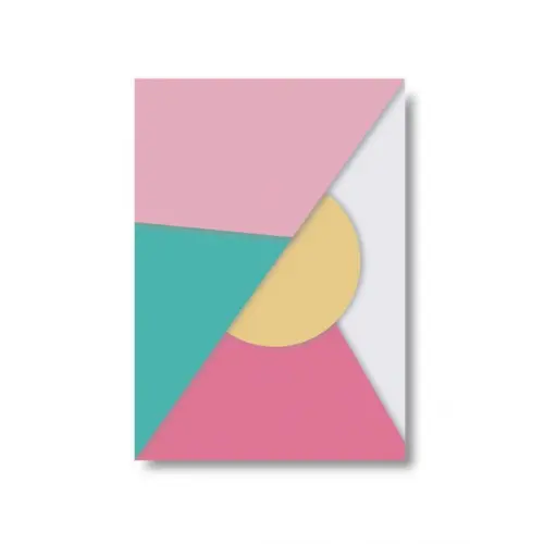 Arte Digital Quadro - Geométrico - Rosa Turquesa e Amarelo