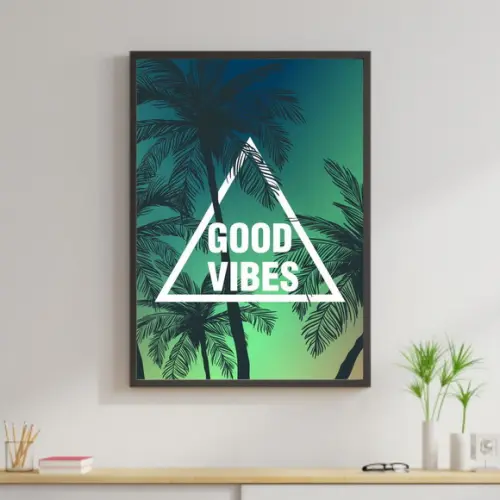 Arte Digital Quadro - Good Vibes Palmeira Por do Sol