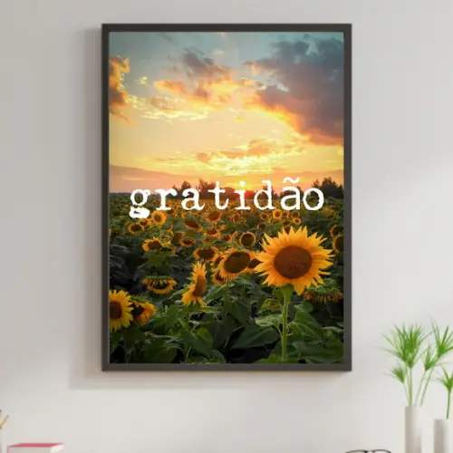 Arte Digital Quadro - Gratidão Girassol Por do Sol