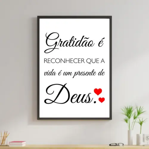 Arte Digital Quadro - Gratidão é reconhecer que a vida