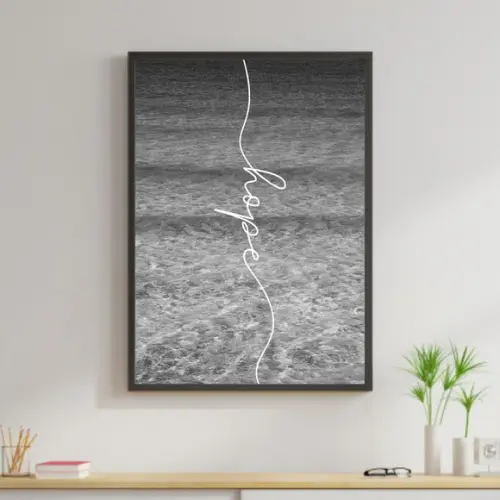 Arte Digital Quadro - Hope Mar Preto e Branco